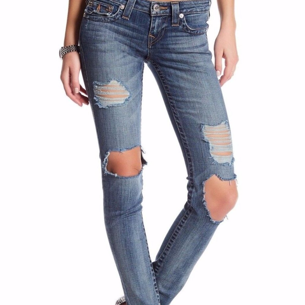 True Religion Blue Distressed Skinny Jeans